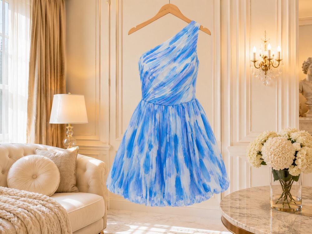 Hutch Blue White One Shoulder Bubble Mini Dress NWT Size 10 Pockets Cocktail